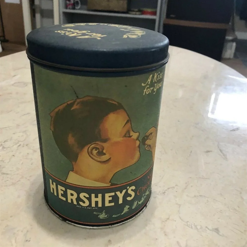 Tin Box Hershey's Kisses A Kiss for You Chocolate Metal Empty 1980 Vintage